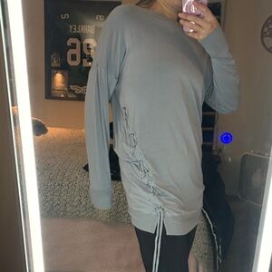 Express Blue/Gray Long Sleeve Ruched Top Medium